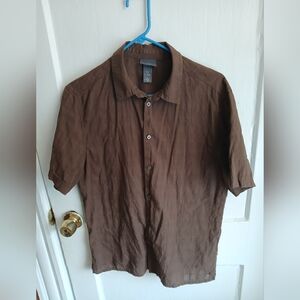 H&M Men's Casual Brown Button Down Shirt